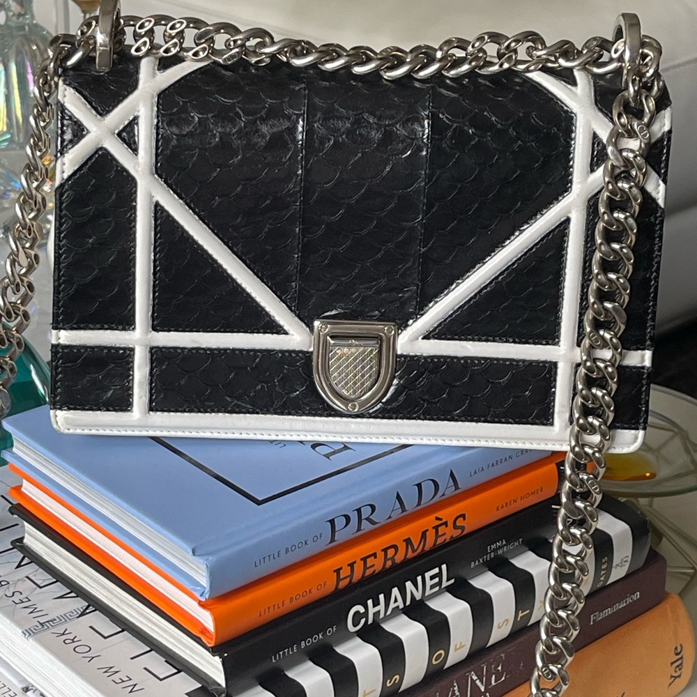 Dior Black Leather and White Shoulder Bag
